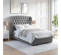 Grey Velvet Small Double Ottoman Bed with Winged Headboard - Safina