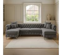 (Grey Velvet) SNOOZE Large U Shape Corner Sofa Set Monaco Plush Velvet 6 Seater Sofa Hand Made UK
