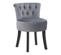 Grey Velvet Vanity Stool With Backrest Dressing Table Chair With Rubberwood Legs