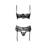 Grey Velvet Women's Lingerie Set - Black - S