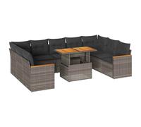 (grey) vidaXL 10 Piece Garden Sofa Set with Cushions Black Poly Rattan Acacia