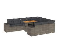 (grey) vidaXL 10 Piece Garden Sofa Set with Cushions Black Poly Rattan Acacia