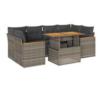 (grey) vidaXL 6 Piece Garden Sofa Set with Cushions Grey Poly Rattan Acacia