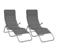 (grey) vidaXL Folding Sun Loungers Sun Bed 2 pcs Textilene and Powder-coated Steel