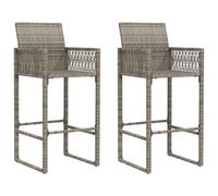 (grey) vidaXL Garden Bar Stools Patio Bar Chair Outdoor Pub Chair 2 pcs Poly Rattan