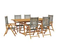 vidaXL 7 Piece Garden Dining Set Grey Poly Rattan and Solid Wood