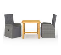 Garden Dining Set Table and Chairs with Cushions 3 Piece Poly Rattan vidaXL