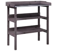 vidaXL Solid Firwood Plant Table-Grey, Zinc-Covered Metal Top, Garden Potting Stand with Storage Shelves for Patio/Terrace