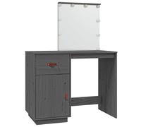 (Grey) vidaXL Solid Wood Pine Dressing Table with LED Home Vanity Desk Multi Colours