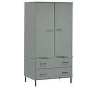 (grey) vidaXL Solid Wood Wardrobe with Metal Legs OSLO Wooden Cupboard Multi Colours