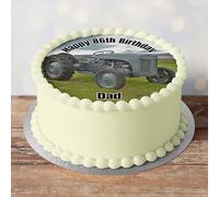 Grey Vintage Farm Tractor Children's Personalised 7.5" Round Edible Icing Cake Topper