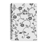 Grey Vintage Floral and Leaf Diary 2026 A5 To Do List Notebook Journal Daily Mums Diary 2026 Daily Planner for Business Week To View Monthly Year Planner with Dotted Line Note Page Slim