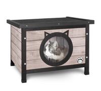 VOUNOT® Cat House Garden Wooden Kitten Home with Cat Ear Design Door, Water-resistant Openable Roof Outdoor Pet Shelter 57x45x43cm, Grey