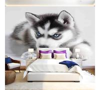 Grey Wall Murals for Living Room Animal Husky 3D Print Photo Wallpaper Luxury Design Modern Non-Woven Wall Mural Sofa TV Kids Bedroom Decoration 200 x 140cm