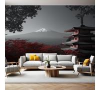 Grey Wall Murals for Living Room Japanese Architecture and Snowy Mountains 3D Print Photo Wallpaper Luxury Design Modern Non-Woven Wall Mural Sofa TV Kids Bedroom Decoration 200 x 140cm