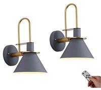 Grey Wall Sconces Set of Two Operated with Remote Timer,Bedside Wireless Wall Lamp Decor,Industrial Nordic Vintage Wall Sconce Light Fixture for Wall Decor Farmhouse Bedroo