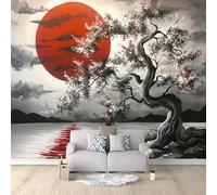 Grey Wall Wallpaper Mural Japanese Style Cherry Blossom Trees Patterned Premium Non-Woven Wallpaper Mural for Bedroom livingroom Wall Modern 250 x 175 cm Art Print Mural Wallpaper