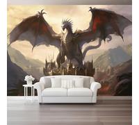 Grey Wallpaper Mural & Home Decor, Fantasy Digital Art Dragons Bedroom Wallpaper - Self-Adhesive Large Wall Murals for Living Room Home Decor 200 x 140 cm（WxH