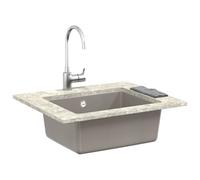 Grey Wash Basin, 530 x 460 mm, 80% Quartz and 20% Resin, Undermount Sink with Drain and Siphon, Scratch-Resistant, Heat Resistant, Ideal for Kitchen, Garden, Outdoor and Camping