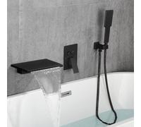 Grey Waterfall Bath Shower Mixer Tap Wall Mounted with Shower Head & Hose Set Stylish Large Waterfall Design for Contemporary Bathrooms LWX
