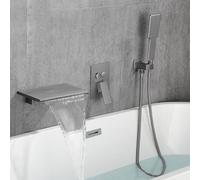 Grey Waterfall Bath Shower Mixer Tap Wall Mounted with Shower Head & Hose Set Stylish Large Waterfall Design for Contemporary Bathrooms LWX