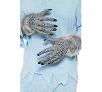 Grey Werewolf Hands Adults Wolf Gloves Halloween Fancy Dress Accessory