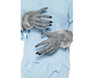 Grey Werewolf Hands Adults Wolf Gloves Halloween Fancy Dress Accessory