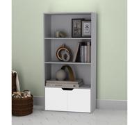 Urbn-Living Urbnliving Height 118Cm 4 Tier Wooden Bookcase Cupboard With Doors Storage Shelving Display Colour Grey Door White Cabinet Unit
