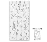 Grey White Botanical Hand Towel Super Soft Tea Towels 76 X 38 cm Hotel Towels Decorative Quick Dry Absorbent Bath Towel for Kitchen Bathroom Housewarming Gift