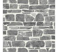 Grey White Brick Wallpaper Realistic Slate Stone Rustic Vinyl Textured YöL