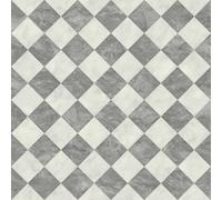 Grey White Chequers Pattern Tile Effect Vinyl Flooring forLivingRoom, Hallways, Kitchen, 2.0mm Thick Cushion Backed Vinyl Sheet, Waterproof Lino Flooring-4m(13'1") X 3m(9'9")-12m²