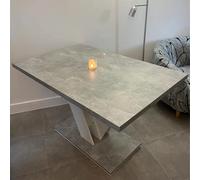 Grey White Dining Kitchen Table Extending 120 160cm V Leg Concrete 6 8 Masy