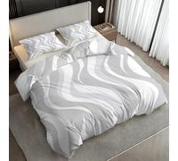 Grey White Duvet Cover Sets, Abstract Wavy Stripes Emperor Size Bedding Sets, Soft Reversible Microfiber Quilt Cover & 2 Pillowcases, Zipper Closure, Bedroom Decor BhT42