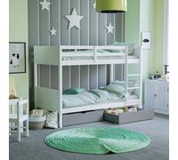 (Grey) White Gemini Detachable Kids Bunk Bed & Drawers