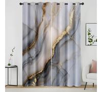 Grey White Marble Curtains, Abstract Gold Veins Pattern Blackout Curtains 63 Inch Drop, Luxury Modern Window Treatments Thermal Eyelet Drapes for Bedroom Living Room, 52x63 Inch 2 Panels a4Q471