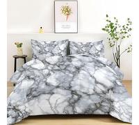 Grey White Marble Patterns Super King Duvet Coverless, Abstract Art Quilt & 2 Pillow Cases, 10.5 Tog Ultra Soft Microfibre, Reversible Design for Bedroom Decor sm1344