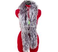 GREY WHITE MIXED LADIES WOMAN GENUINE MONGOLIAN SHEEPSKIN LAMB WOOL FUR CURLY SCARF BOA