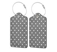 Grey White Polka Dots,Luggage Tags Pu Leather Name Tag Travel Suitcase Identifier ID Tags Durable Luggage Label 2 pcs