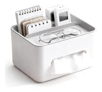 Grey White Rectangular Tissue Holder Cover Case With Compartments Desktop Tissue Box