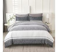 grey & white Textured Stripe Duvet Cover King Set with Pillowcases, simple Reversible Bedding Set,modern Geometric pattern Quilt Cover with zipper closure for All seasons Kin