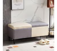 Grey & White Upholstered Bed Bench with Storage Rectangle Ottoman Chest Soft Foot Rest Stool for Living Room Bedroom Entryway - 100cm