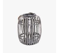 Grey Wicker Lantern With Candleholder Garden Lightning Table Lights Rattan Lamp Decorative Rattan Lantern- Height 34 cm