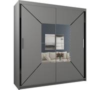 (Grey, Width 120cm) Modern Mirror Sliding Wardrobe with LED Light