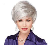 Grey Wig, Temperament Oblique Bangs Texture, Fluffy Short Hair, Silver Gray Middle-Aged and Elderly Womens Wig, Natural Daily Use Hair Suitable for Girls and Women