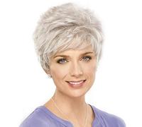 Grey Wigs for Women, Fluffy Temperament with Bangs Pixie Crop Wig Silver Gray Gradient Thick Hair Suitable for Middle-Aged and Elderly Women's Daily Use Party
