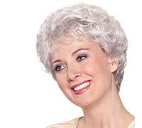 grey wigs for women, Oblique bangs short curly hair fluffy black gradient silver middle-aged and elderly womens natural hair for daily use