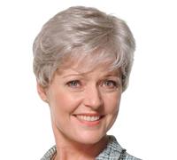 Grey Wigs, Slanted Bangs Short Hair Fluffy Black Gradient Silver Pixie Cut Wig Middle-Aged and Elderly Womens Natural Hair Daily Use