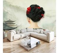 Grey Wildflowers Wallpaper - Watercolor Traditional Architecture Woman Print Paste The Paper Application, 200 x 140 cm for Walls Living Room Lounge Bedroom Hallway Feature Wall