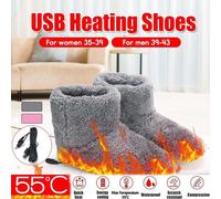 (Grey) Winter USB Warmer Foot Shoe Plush Warm Electric Slipper Feet Heated Washable