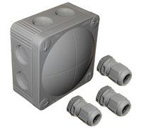 Grey Wiska 308/5 Combi Junction Box with 3 x GLP20+ IP68 Cable Glands Outside Wiring